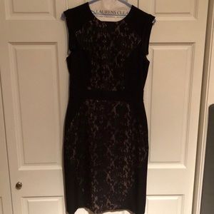 Adrianna Papell Black and Tan Lace Dress